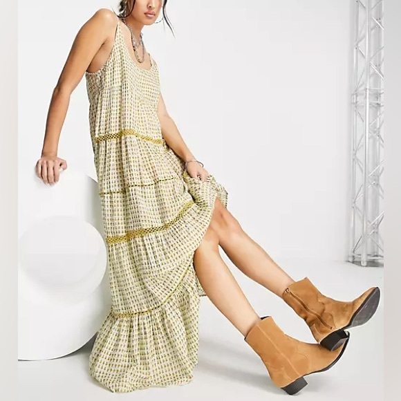 Free People Intimately Midnight Dance Tiered Metallic Printed Lattice Beach Maxi - Picture 2 of 7